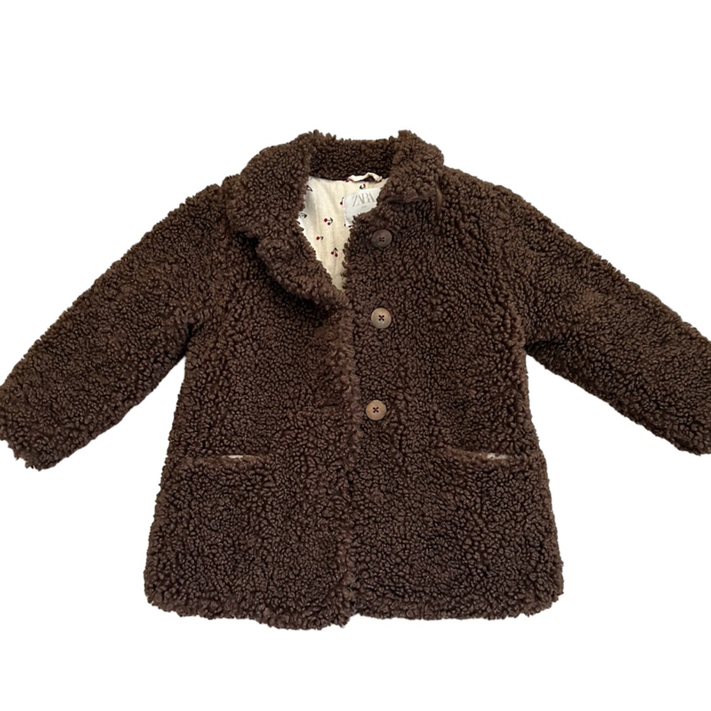 Zara Brown Teddy Coat Size 4/5 - Picture 2 of 8